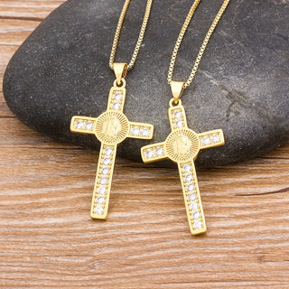 Rhinestone Cross Pendant Necklace - 10 Styles