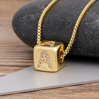 Initials Micro Pave Letter Pendant with Long Chain Necklace