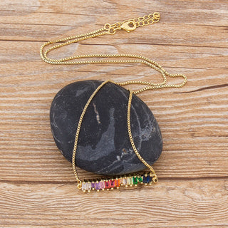 Colourful Rhinestone Pendant Gold Chain Necklace