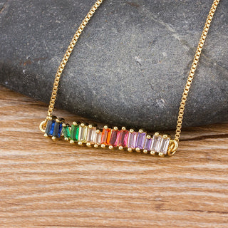 Colourful Rhinestone Pendant Gold Chain Necklace