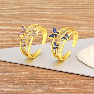 Three Layers Lucky Butterfly Rings - 5 Colours