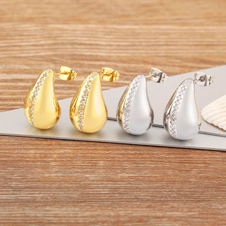 Water Drop Chunky Earrings in Silver and Gold