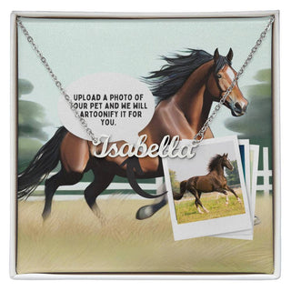 Horse Personalized Name Necklace and Custom Cartoonified Message Card