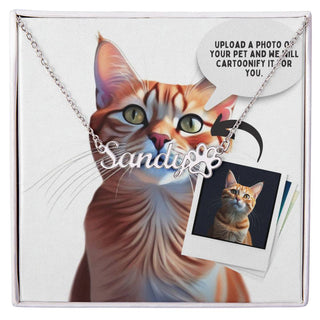 Cat Personalized Name Necklace and Custom Cartoonified Message Card