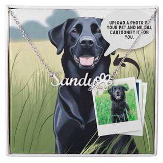 Dog Personalized Name Necklace and Custom Cartoonified Message Card