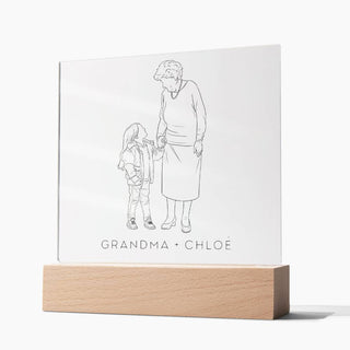 Grandmother & Child Portrait | Custom Line Art | Square Acrylic Plaque