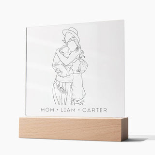 Mom & Child Portrait | Custom Line Art | Square Acrylic Plaque