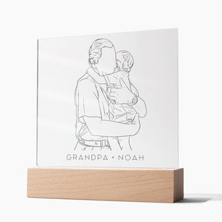 Grandfather & Child Portrait | Custom Line Art | Square Acrylic Plaque