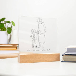 Grandmother & Child Portrait | Custom Line Art | Square Acrylic Plaque