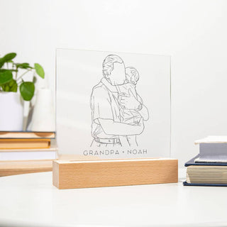 Grandfather & Child Portrait | Custom Line Art | Square Acrylic Plaque