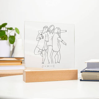 Friends Portrait | Custom Line Art | Square Acrylic Plaque