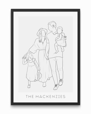 Framed custom line art family portrait