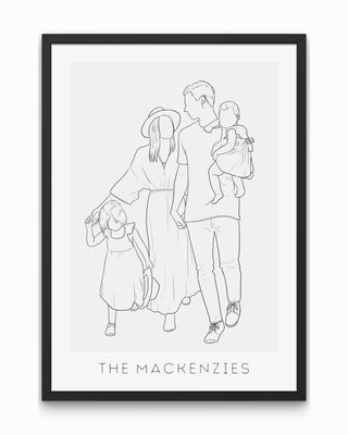 Framed custom line art family portrait