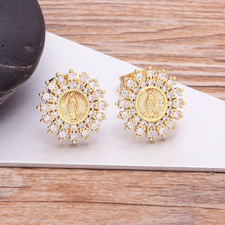 Virgin Mary Round Stud Earrings - 2 Styles