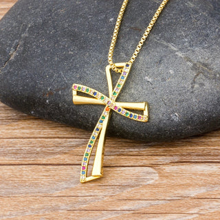 Rhinestone Cross Pendant Necklace - 10 Styles