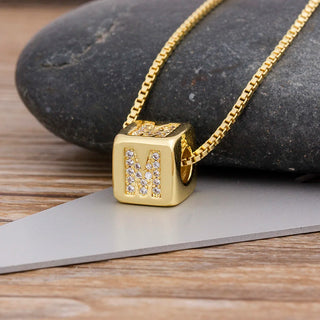 Initials Micro Pave Letter Pendant with Long Chain Necklace