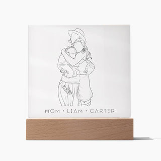 Mom & Child Portrait | Custom Line Art | Square Acrylic Plaque