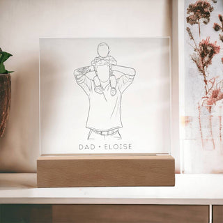 Father & Child Portrait | Custom Line Art | Square Acrylic Plaque