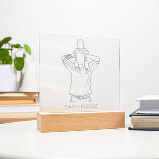 Father & Child Portrait | Custom Line Art | Square Acrylic Plaque