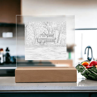 Cottage Portrait | Custom Line Art | Square Acrylic Plaque