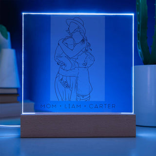 Mom & Child Portrait | Custom Line Art | Square Acrylic Plaque