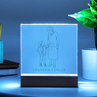 Grandmother & Child Portrait | Custom Line Art | Square Acrylic Plaque