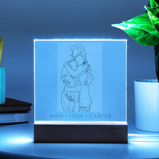 Mom & Child Portrait | Custom Line Art | Square Acrylic Plaque