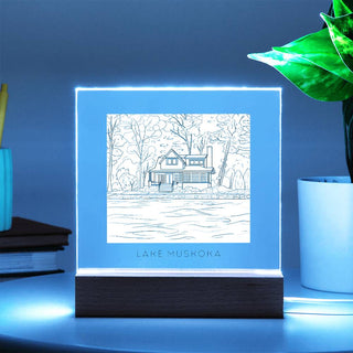 Cottage Portrait | Custom Line Art | Square Acrylic Plaque