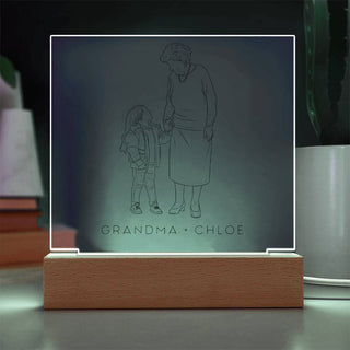 Grandmother & Child Portrait | Custom Line Art | Square Acrylic Plaque