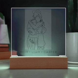 Mom & Child Portrait | Custom Line Art | Square Acrylic Plaque